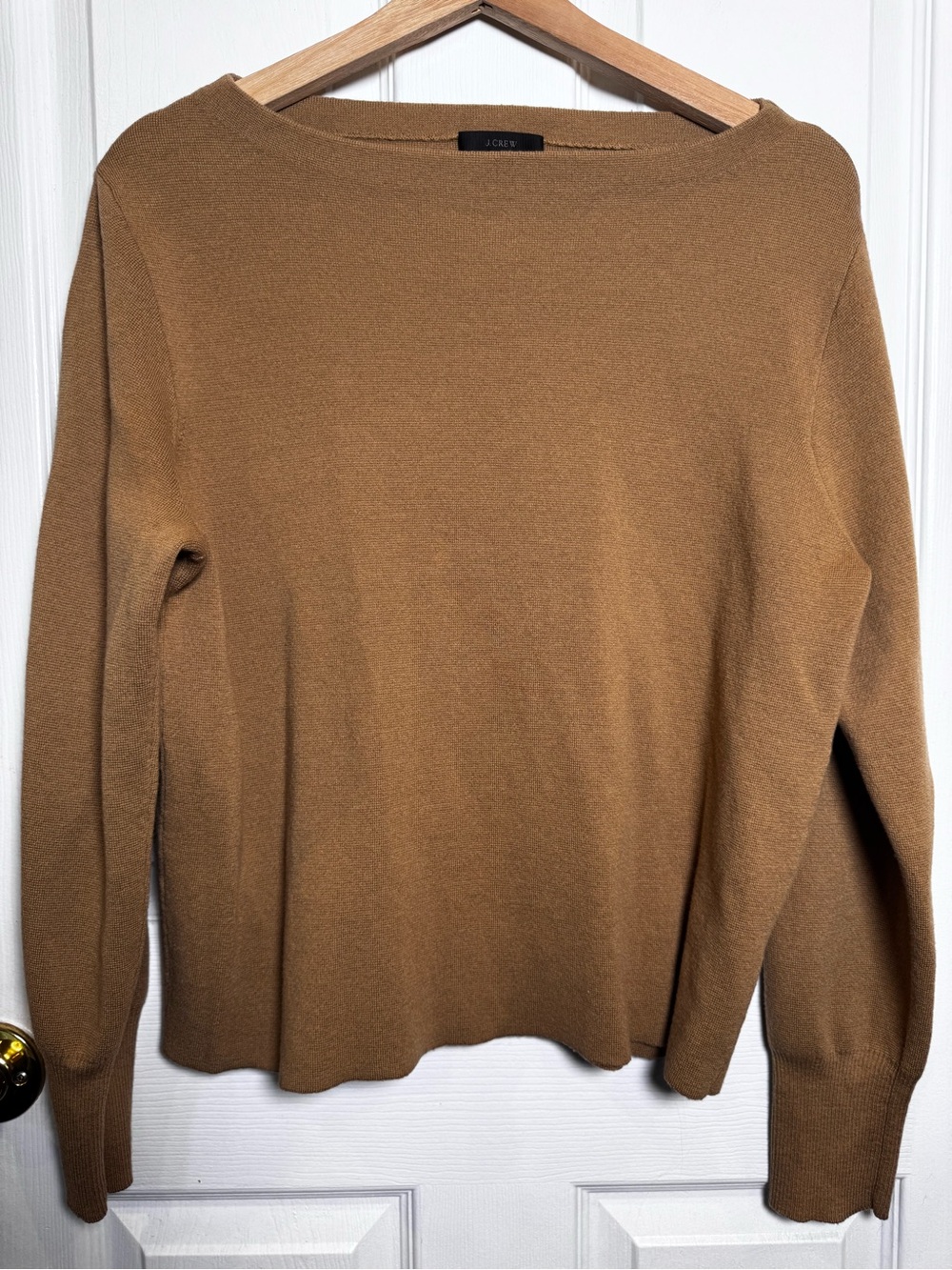 J.Crew Subtle Boatneck Sweater XL Merino Wool Cotton Camel Quiet Luxury